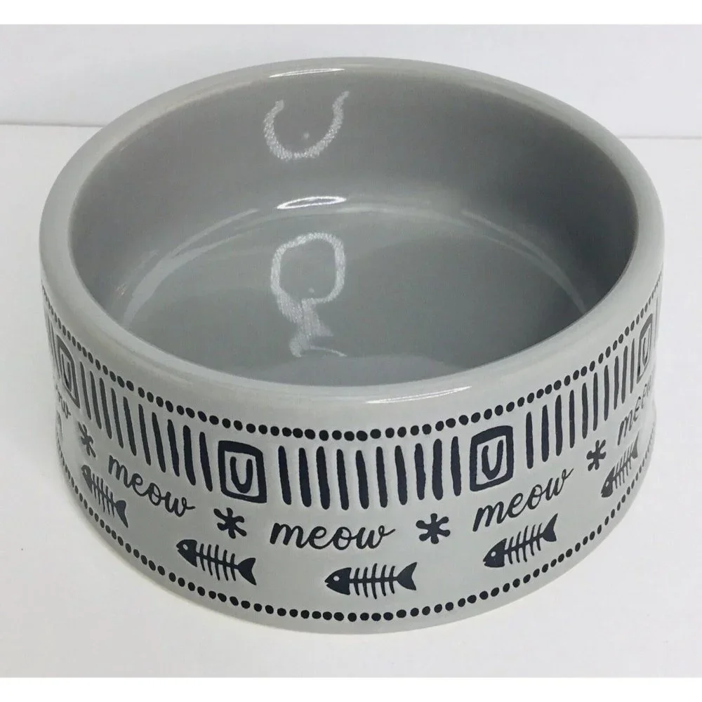 MEOW Pet Bowl 4.5 X 2” Gray Food Water Cat Kitty Signature Stoneware New